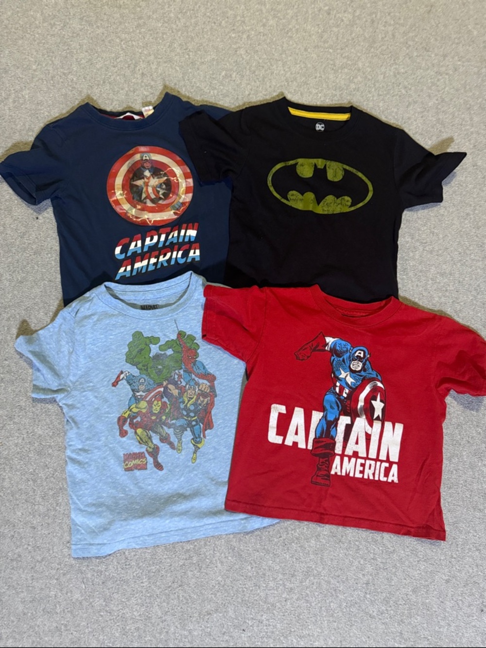 Lot of Four (4) Boys 4T Superhero Tees - Captain America 2x, Avengers & Batman